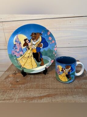 Walt Disney Beauty & The Beast Disney Collector's Plate & Mug 1993 Japan w/ Box